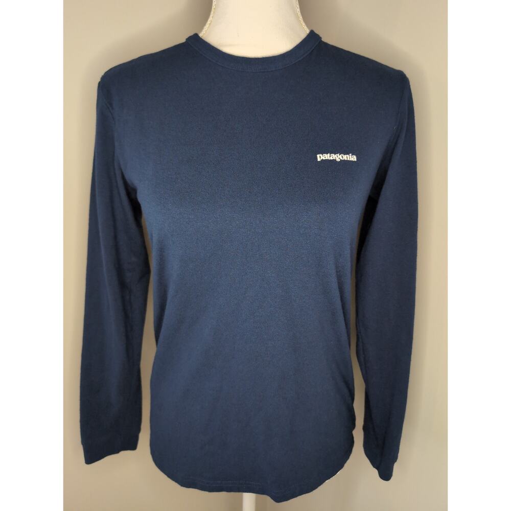 Patagonia navy logo long sleeve shirt tee unisex sm - Picture 1 of 5